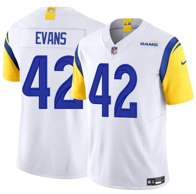 Men's Los Angeles Rams #42 Ethan Evans White 2025 F.U.S.E. Vapor Untouchable Stitched Football Jersey